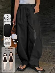 Livesso Petite Women's Casual Versatile Commute Solid Color Curved Leg Long Pants Fall - Black - View 1