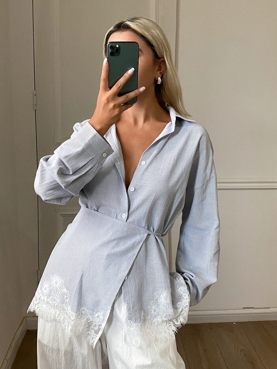 Women's Casual Commute Lace Patchwork Wrap Blouse Fall
