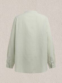 Mercer Haus GloMan 男士復古半開領亞麻紋理長袖襯衫，透氣寬鬆優雅，適合度假、派對、辦公室，秋季與春季，送給父親或丈夫 - 綠色 - 查看 4