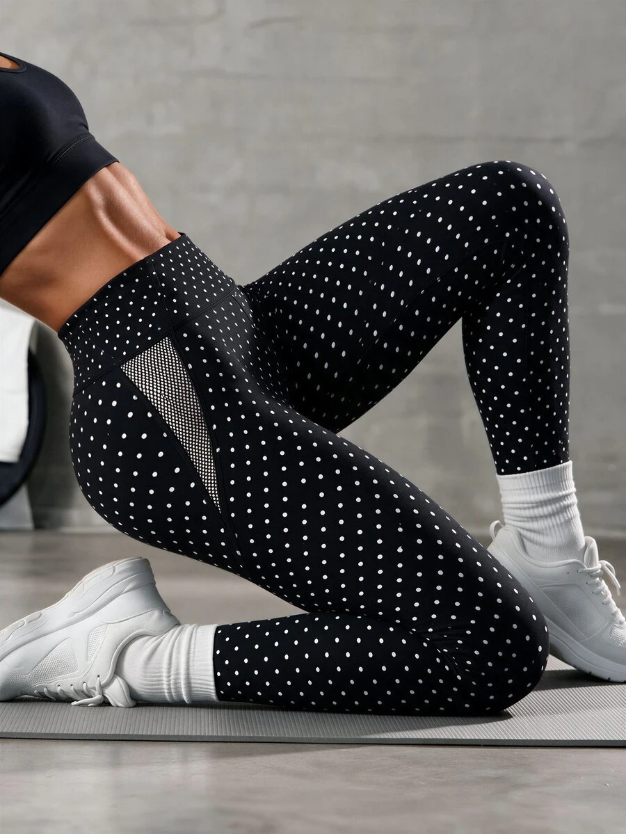 Sovereign Charm Women's Polka Dot Casual Versatile Daily Travel Sports Leggings - Black - View 1