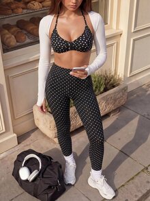 Sovereign Charm Women's Polka Dot Casual Versatile Daily Travel Sports Leggings - Black - View 3