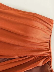 Swim Oasis Women's One-Piece Swimsuit With Mesh Patchwork And Skirt Beach Burnt Orange Summer Sexy - Orange - View 6