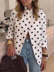 Serisse Elegant blazer för kvinnor med prickigt mönster och långa ärmar - Svart och Vitt - Visa 7