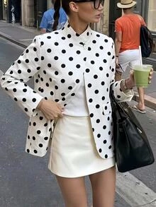 Serisse Elegant blazer för kvinnor med prickigt mönster och långa ärmar - Svart och Vitt - Visa 4