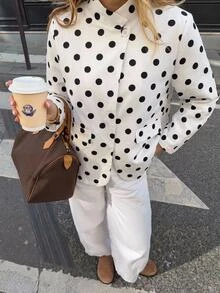 Serisse Elegant blazer för kvinnor med prickigt mönster och långa ärmar - Svart och Vitt - Visa 1