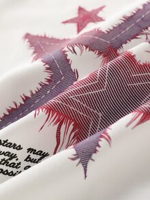 1套少女休閒舒適時尚百搭風格愛心印花可愛彩色星星字母印花圓領短袖T恤與短褲套裝，春夏季穿搭，適合外出、度假、校園、運動及日常穿著，清爽夏季造型 - 彩色 - 查看 3