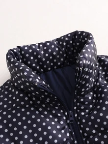 SHEIN Women's New Autumn/Winter Navy Blue Polka Dot Pattern Loose Sleeveless Elegant Daily Commute Holiday Home Party Gathering Outfit Work Office Vest Jacket - Navy Blue - View 5