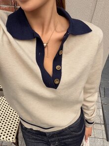 Livesso Petite Women's Colorblock Casual Versatile Daily Wear Long Sleeve Sweater Fall - Beige - View 6
