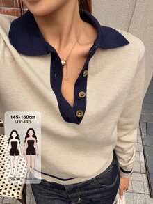 Livesso Petite Women's Colorblock Casual Versatile Daily Wear Long Sleeve Sweater Fall - Beige - View 1