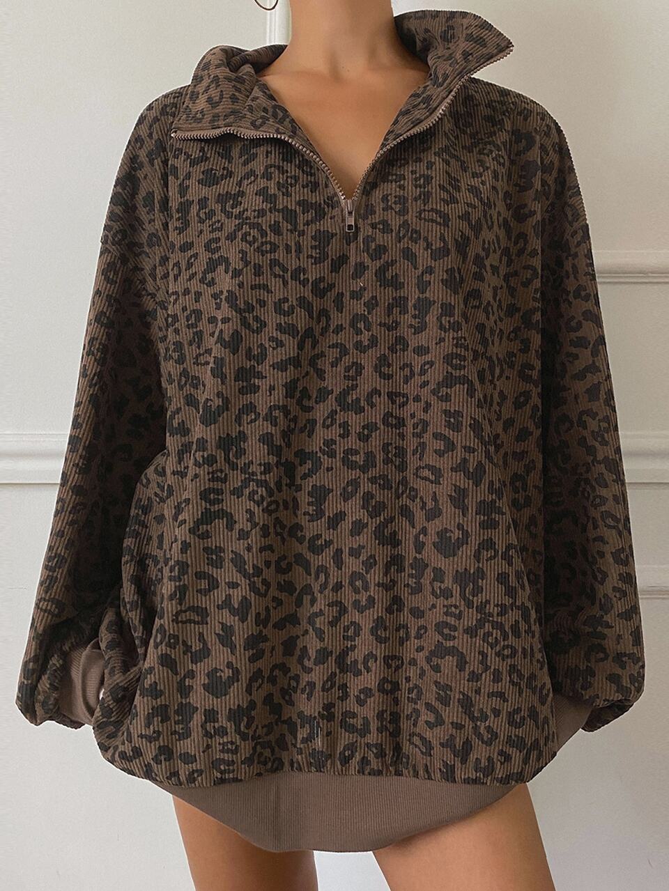 Women's Leopard Print Casual Versatile Daily Wear Long Sleeve T-Shirt Oversized Tshirts For Women Fall
