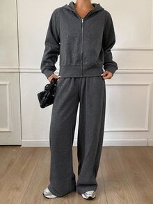DAZY Women's Zip-Up Long Sleeve Top And Pants Casual Daily 2 Pieces Set Fall - Grey - View 6