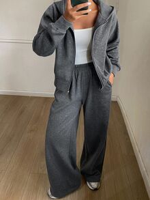DAZY Women's Zip-Up Long Sleeve Top And Pants Casual Daily 2 Pieces Set Fall - Grey - View 3