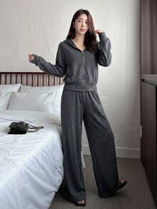 DAZY Women's Zip-Up Long Sleeve Top And Pants Casual Daily 2 Pieces Set Fall - Grey - View 7
