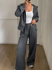 DAZY Women's Zip-Up Long Sleeve Top And Pants Casual Daily 2 Pieces Set Fall - Grey - View 4
