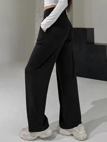 DAZY Women's Casual Versatile Solid Color Long Pants Fall - Black - View 2