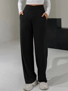 DAZY Women's Casual Versatile Solid Color Long Pants Fall - Black - View 5