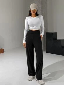DAZY Women's Casual Versatile Solid Color Long Pants Fall - Black - View 3