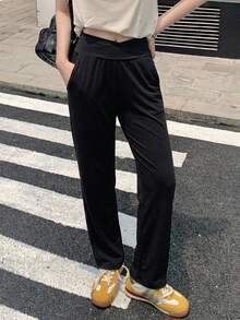 DAZY Women's Casual Versatile Solid Color Long Pants Fall - Black - View 6