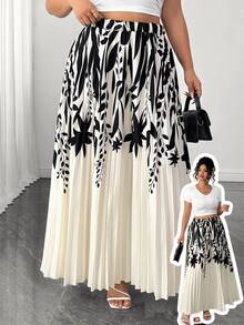 Elenzga Women's Plus Size Elegant Commute Printed Pleated A-Line Skirt Fall - Multicolor - View 11