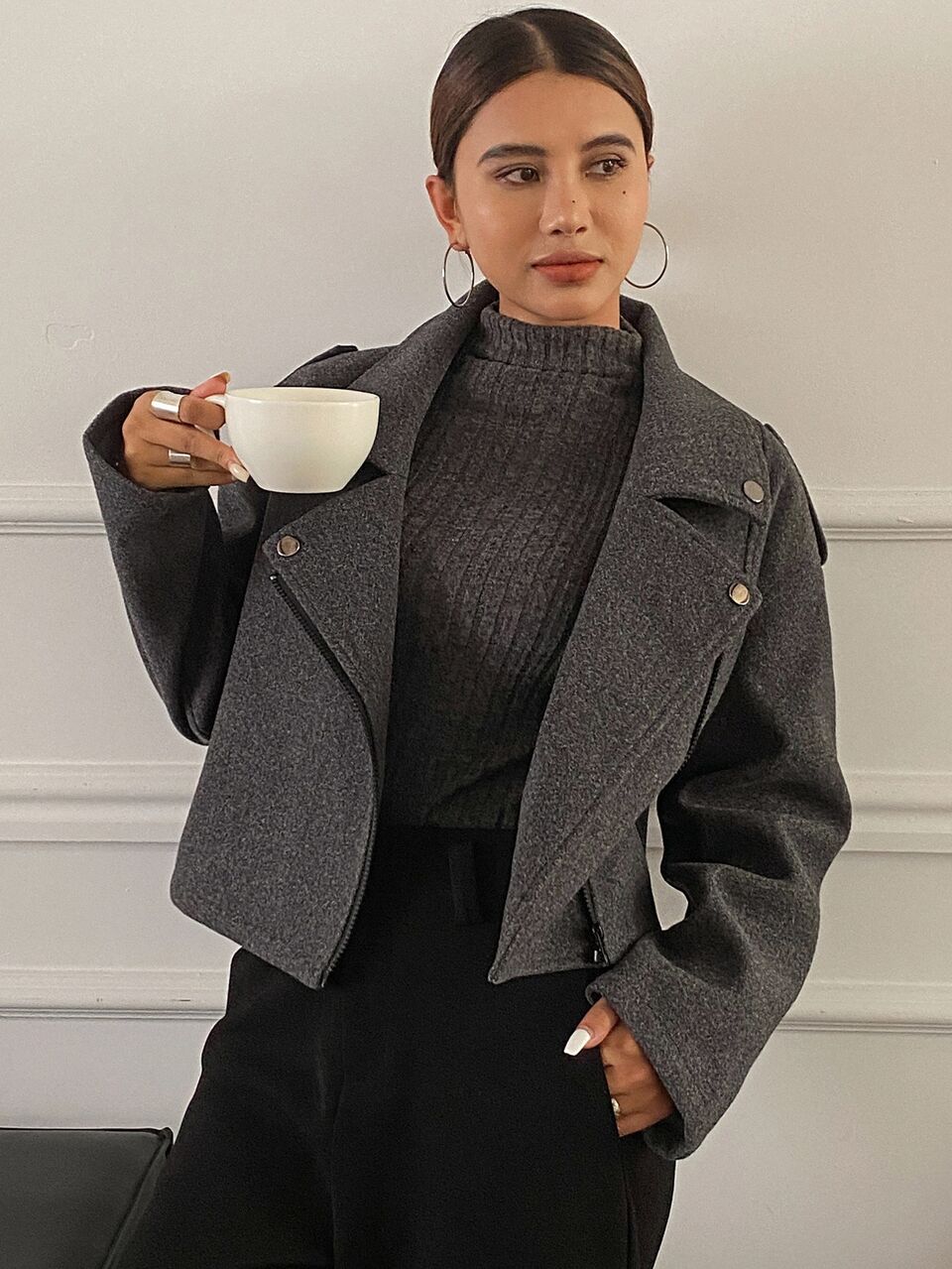 Women's Vintage Fashion Button & Zipper Long Sleeve Jacket Fall