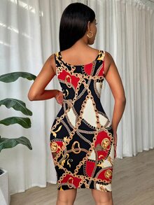 Eryvara Women Tie-Dye Print Notched V-Neck Bodycon Mini Dress - Multicolor - View 2