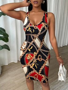 Eryvara Women Tie-Dye Print Notched V-Neck Bodycon Mini Dress - Multicolor - View 5