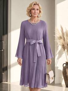 Miaspire Elegant Solid Color Commuter Dress For Middle-Aged And Elderly Women - Purple - View 1
