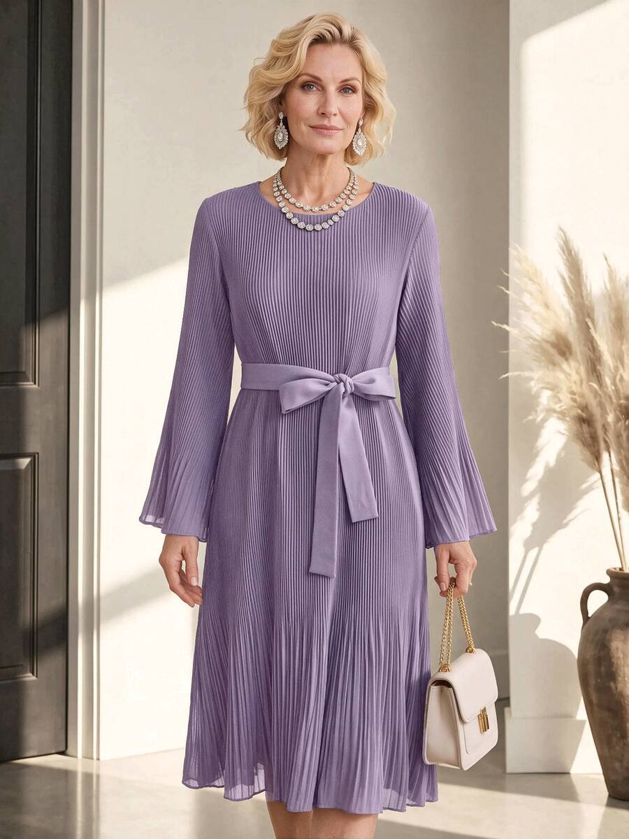 Miaspire Elegant Solid Color Commuter Dress For Middle-Aged And Elderly Women - Purple - View 1