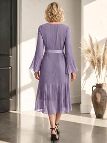Miaspire Elegant Solid Color Commuter Dress For Middle-Aged And Elderly Women - Purple - View 2