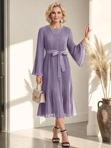 Miaspire Elegant Solid Color Commuter Dress For Middle-Aged And Elderly Women - Purple - View 3