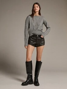 MOTF PREMIUM BOAT NECK MINIMALIST BASIC CROPPED FITTED SWEATER - Grey - View 3