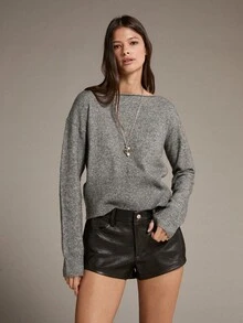 MOTF PREMIUM BOAT NECK MINIMALIST BASIC CROPPED FITTED SWEATER - Grey - View 4