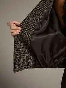 MOTF PREMIUM HOUNDSTOOTH PATTERN OVERSIZED LAPEL LOOSE CROPPED OVERCOAT - Coffee Brown - View 7