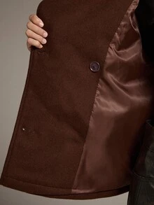 MOTF PREMIUM CROPPED DOUBLE-BREASTED STAND COLLAR CINCHED WAIST OVERCOAT - Coffee Brown - View 9