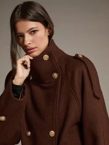 MOTF PREMIUM CROPPED DOUBLE-BREASTED STAND COLLAR CINCHED WAIST OVERCOAT - Coffee Brown - View 6