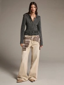 MOTF PREMIUM SHORT MARLED KNIT CARDIGAN WITH FAUX FRINGE TRIM, FITTED - Light Grey - View 6