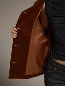 MOTF PREMIUM VELVET FLAT-WEAVE CROPPED JACKET WITH CINCHED WAIST SILHOUETTE - Brown - View 9