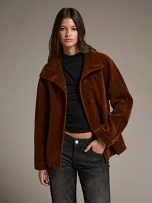 MOTF PREMIUM VELVET FLAT-WEAVE CROPPED JACKET WITH CINCHED WAIST SILHOUETTE - Brown - View 4