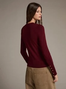 MOTF PREMIUM ALL-MATCH VERSATILE BUTTON DECOR FITTED KNIT SWEATER - Burgundy - View 3