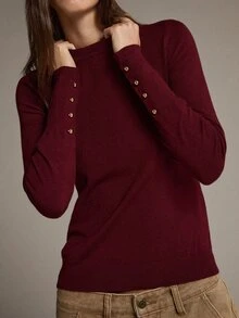 MOTF PREMIUM ALL-MATCH VERSATILE BUTTON DECOR FITTED KNIT SWEATER - Burgundy - View 5