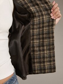 MOTF PREMIUM Short Waist-Cinching Plaid Wide Shoulder Regular Jacket, Autumn/Winter - Coffee Brown - View 7