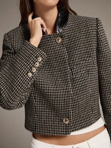 MOTF PREMIUM Short Plaid Contrast Color Regular Jacket, Autumn/Winter - Black - View 2