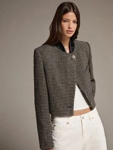 MOTF PREMIUM Short Plaid Contrast Color Regular Jacket, Autumn/Winter - Black - View 6
