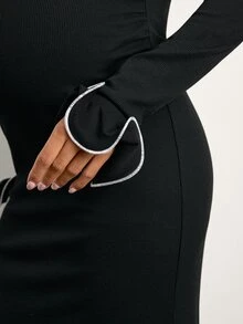 MaterniWear Elegant Maternity Commuter Contrast Trim Dress - Black - View 11