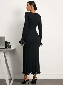 MaterniWear Elegant Maternity Commuter Contrast Trim Dress - Black - View 7