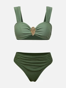SHEIN Swim 2026春夏新款女士泳装上市，适合度假、约会、西部风情、邮轮、海滩、海岛、公路旅行、四季皆宜、音乐节、波西米亚风度假、秋日休闲波西米亚风Y2K优雅复古休闲绿色高级三件套度假休闲沙滩泳装套装，女士套装，女士沙滩装，女士沙滩装，扎金索斯岛度假装，日间派对装，女士比基尼套装配长裙，女士度假装，泳装复古风装，绿色沙滩装，女士邮轮装，度假两件套，希腊度假装，女士扎希德装，Zestiva泳装，动物园装，女士拉链内衬装，斑马纹拉尔森演唱会装 - 彩色 - 查看 6