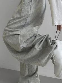 Dazy Tall Celana Sweatpants Wanita Pinggang Elastis Gaya Street Streetwear Kasual Longgar untuk Olahraga Musim Panas Warna Abu-abu - Light Grey - View 2