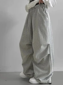 Dazy Tall Celana Sweatpants Wanita Pinggang Elastis Gaya Street Streetwear Kasual Longgar untuk Olahraga Musim Panas Warna Abu-abu - Light Grey - View 7