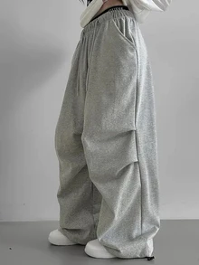Dazy Tall Celana Sweatpants Wanita Pinggang Elastis Gaya Street Streetwear Kasual Longgar untuk Olahraga Musim Panas Warna Abu-abu - Light Grey - View 6