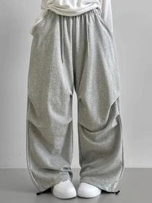 Dazy Tall Celana Sweatpants Wanita Pinggang Elastis Gaya Street Streetwear Kasual Longgar untuk Olahraga Musim Panas Warna Abu-abu - Light Grey - View 3